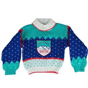 Vintage Mountains Winter Knit Sweater Baby Toddler 24 Months Colorblock
